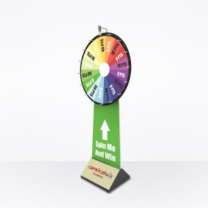 A vibrant and colorful spinning wheel standing tall, ready to bring excitement and prizes in Singapore.