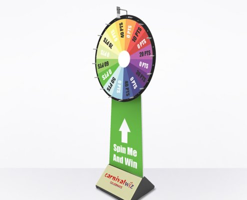 A vibrant and colorful spinning wheel standing tall, ready to bring excitement and prizes in Singapore.