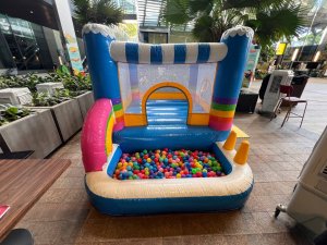 rainbow house, rainbow bouncy castle