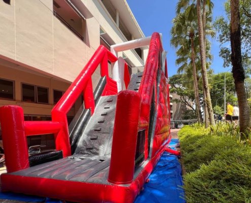 Fully set up Inflatable Free Fall ready for action at a carnival.
