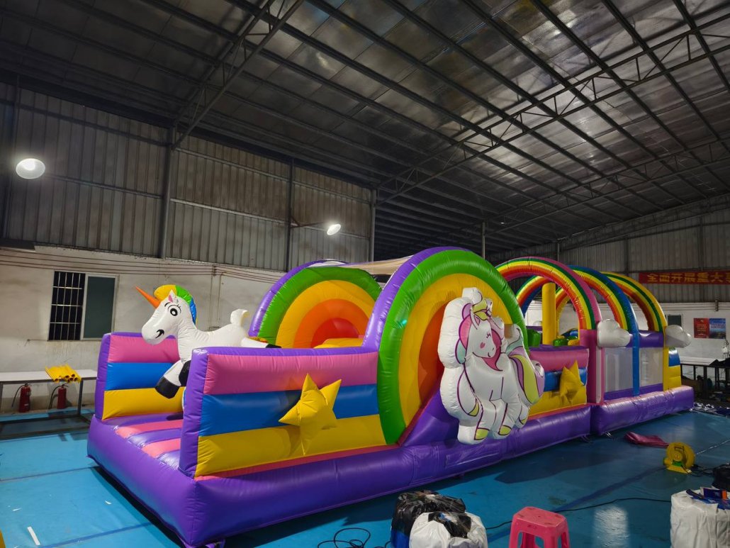 unicorn pict 3 Inflatable Sports Obstacle Challenge Course Mega Bouncy Castle for adults and children rental singapore