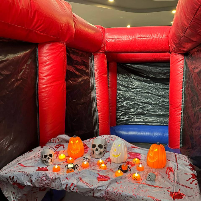 Halloween-themed inflatable maze at Canberra Plaza, filled with twisty paths and spooky fun for all ages.