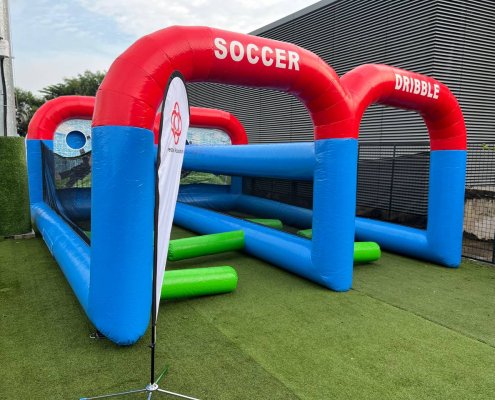 Soccer dribble interactive game at Rainforest Sportshub, left side view.