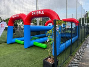 Soccer dribble interactive game at Rainforest Sportshub, right side view.