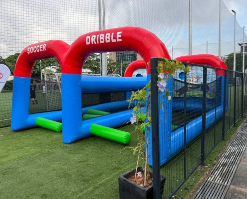 Soccer dribble interactive game at Rainforest Sportshub, right side view.