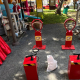 Outdoor setup of the red Balloon Blaster game at Mariam Walk Playground, Singapore.