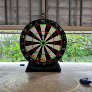 Giant Dart inflatable game at Penjuru Recreation Centre in Singapore, featuring a large dartboard and colorful suction-tip darts.