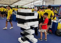 Human Jenga game in action during an event at Anderson Secondary School, Singapore.