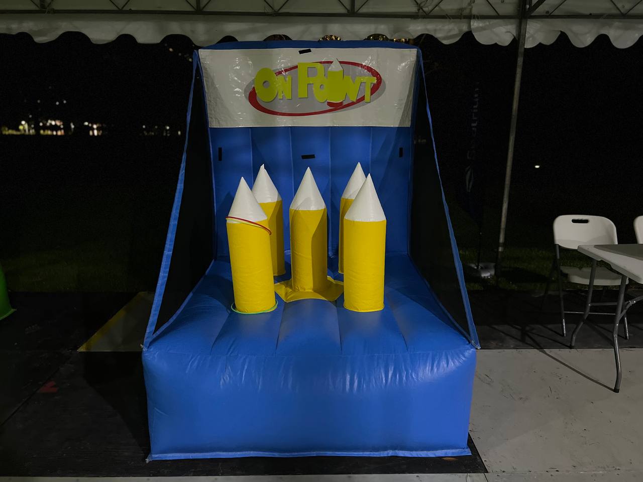 On Point game setup at Jurong Lake Gardens, Singapore — a colorful inflatable twist on the classic ring toss.
