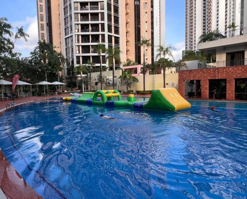 Single Leap obstacle on a water course designed for participants to step or jump over a small central bump.