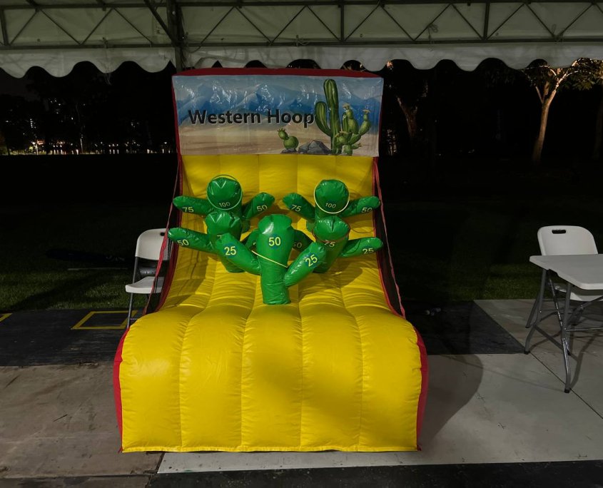 Western Hoop - Jurong Lake Gardens Inflatable Western Hoop game at Jurong Lake Gardens, Singapore featuring cactus targets for players to toss hoops onto.