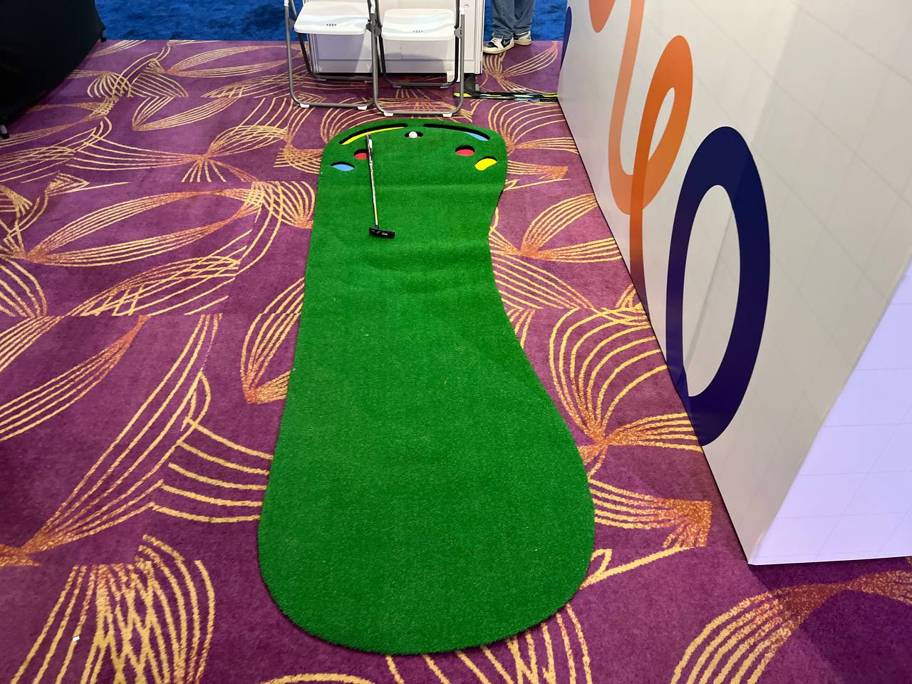 Big Foot Golf Putting Mat set up at Resort World Sentosa, Singapore, with a green surface that provides a fun and casual putting experience.