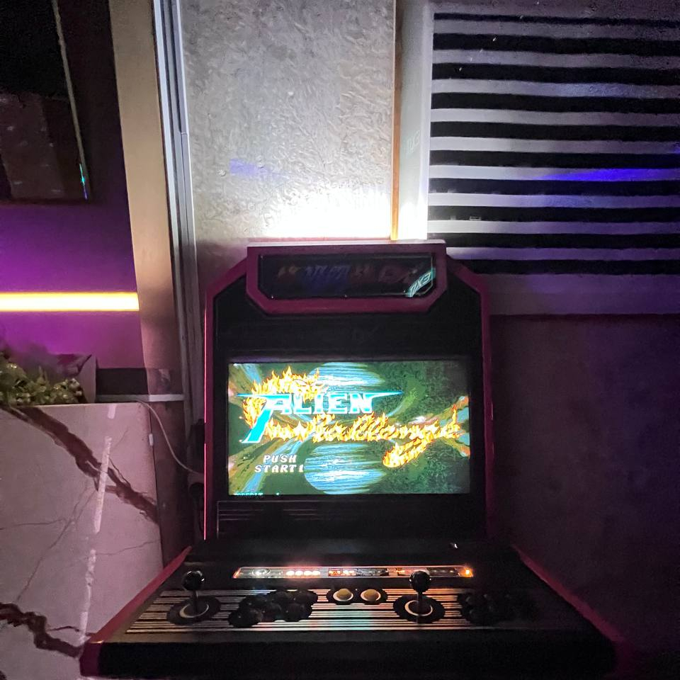 Vintage-style arcade game machine setup at Duxton Rd, Singapore for nostalgic event fun
