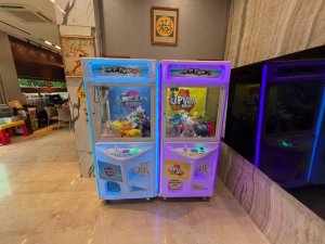 Prize-filled toy catcher machine setup at Jalan Machang, Singapore