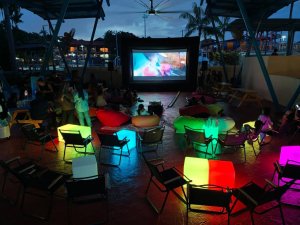 Neon night festival party setup with glowing decorations in Singapore
