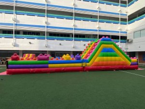 Bricks themed inflatable obstacle course inspired by building blocks for school carnival games