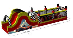 Formula 1 racing themed inflatable obstacle course for high energy sports challenge events